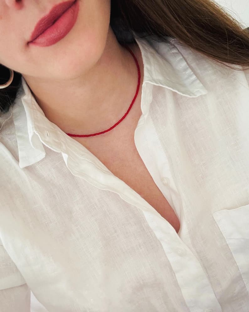 Red Coral Choker Necklace, 925 Sterling Silver Clasp, Handmade Jewelry preview 2
