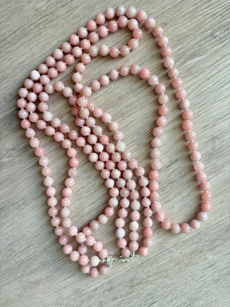 Pink Opal Necklace, 3-Strand, Sterling Silver Clasp, Hand-Knotted preview 4
