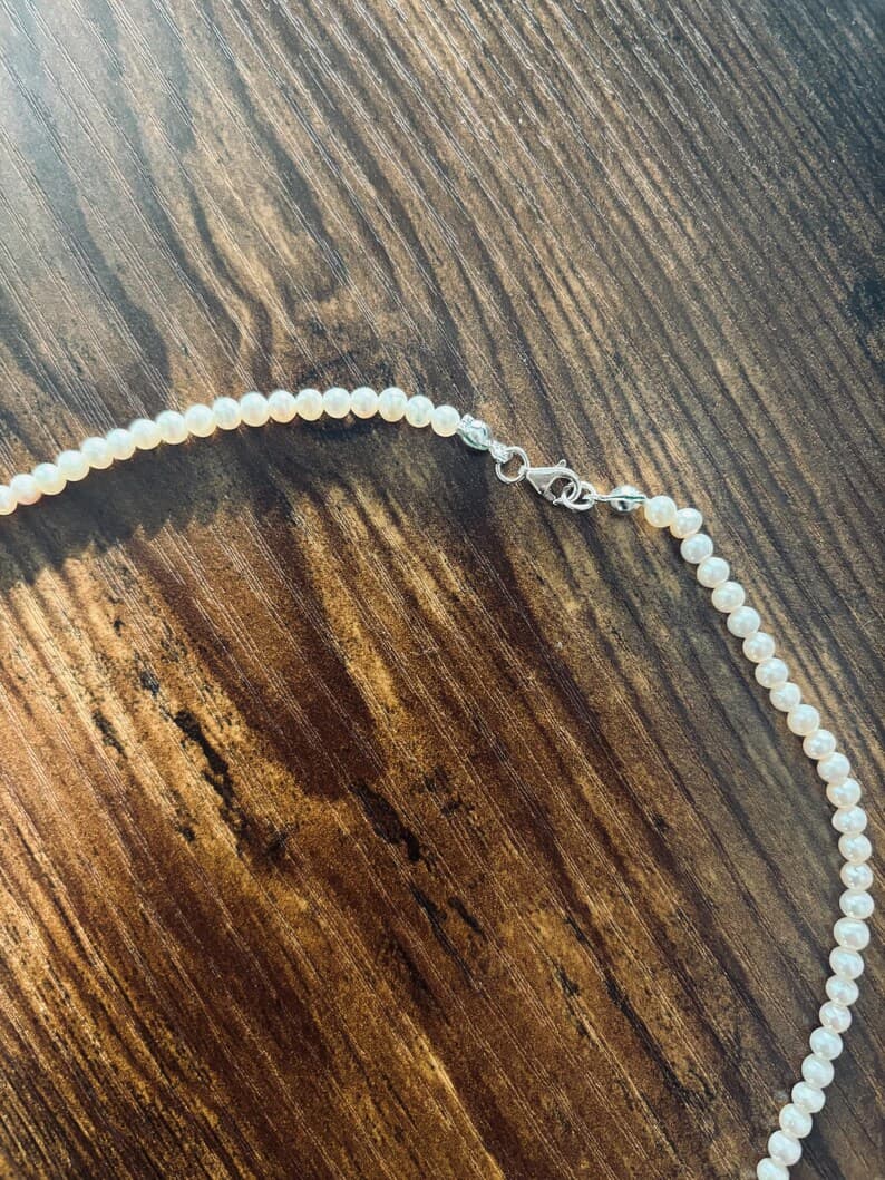 Freshwater Pearl Necklace Set, Sterling Silver Clasp, Hand-Strung preview 4