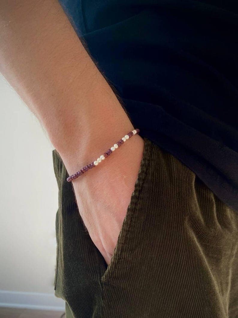 Natural Wooden Bead Bracelet, Freshwater Pearls, Silver Clasp