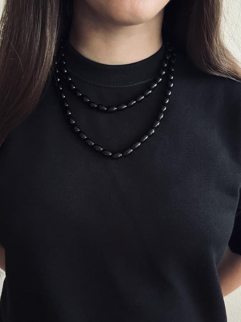 Black Onyx Long Necklace, Sterling Silver Clasp, Handmade Jewelry preview 4