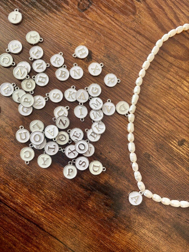 Personalized Freshwater Pearl Necklace, Initial Charm Letter, Sterling Silver, Personalized Gift, Handmade Jewelry preview 2