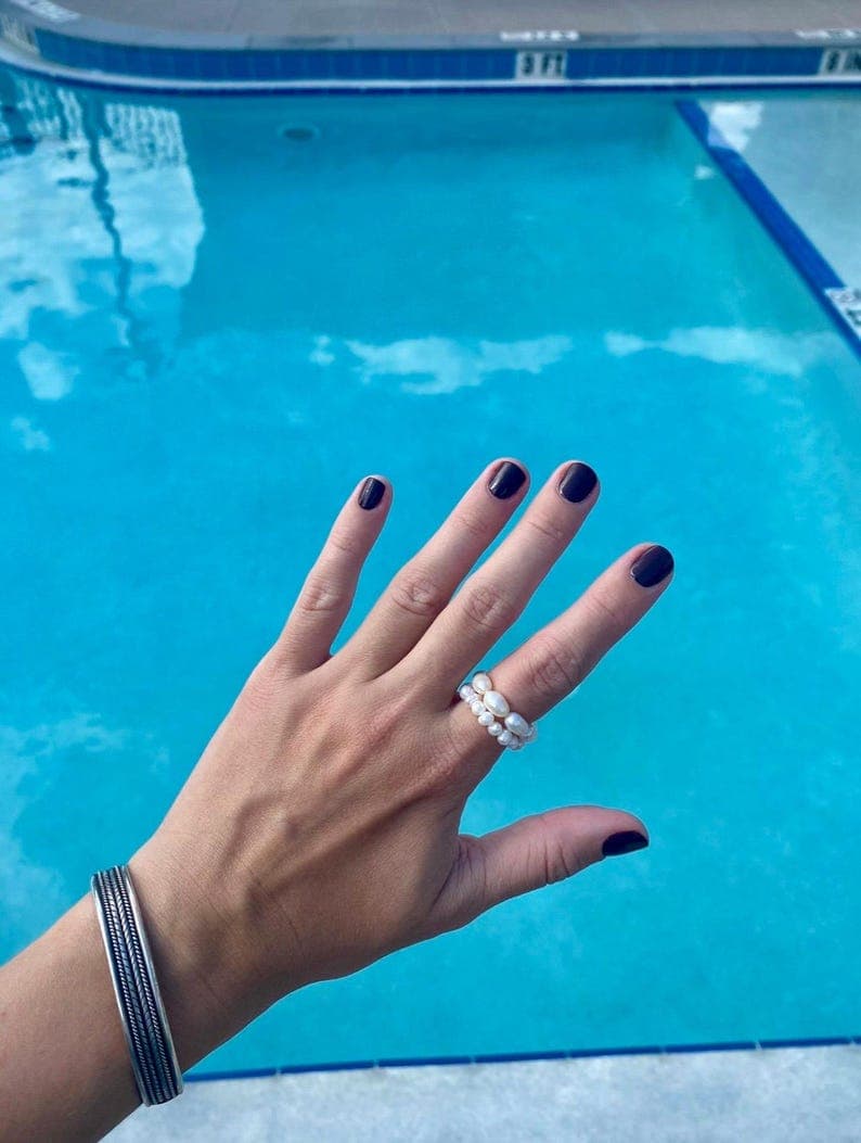 Freshwater Pearl Ring Set, Handmade Beaded Elastic Rings, Knot-Free preview 3