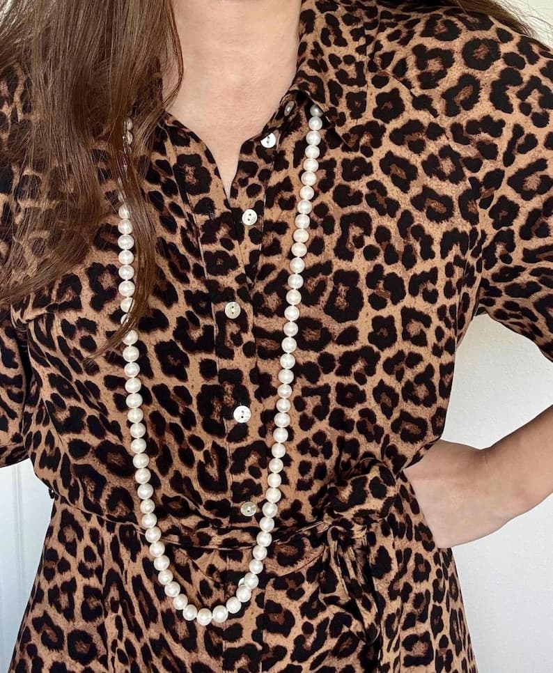 Large Freshwater Pearl Long Necklace, Pearl Strand, Hand-Knotted, Sterling Silver Clasp