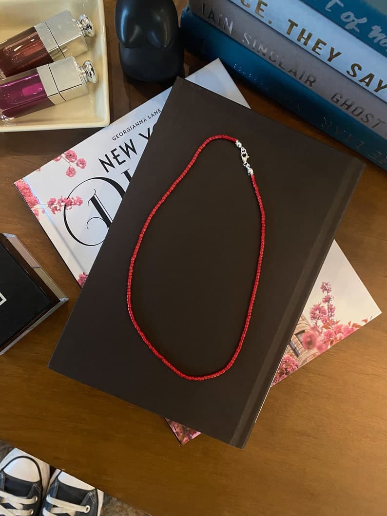 Red Coral Choker Necklace, 925 Sterling Silver Clasp, Handmade Jewelry preview 4