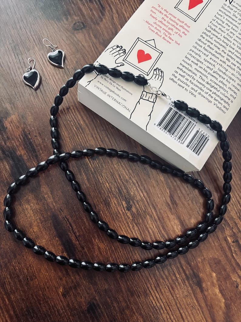Black Onyx Long Necklace, Sterling Silver Clasp, Handmade Jewelry preview 2