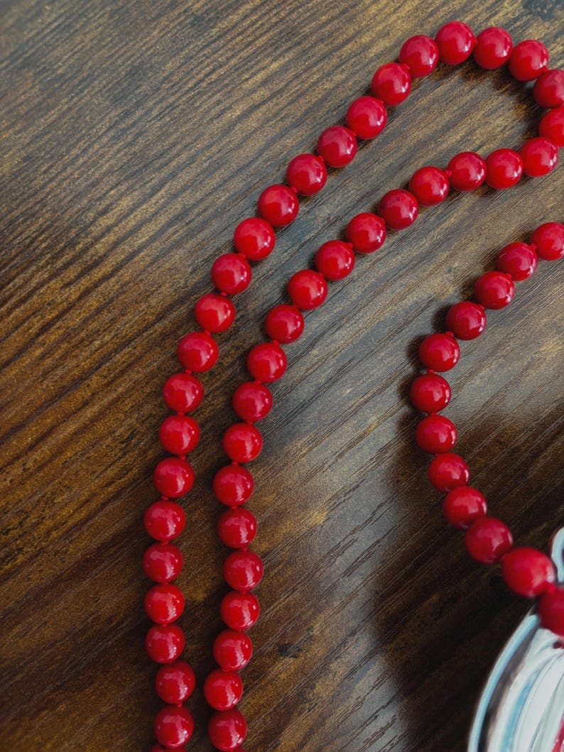 Red Coral Long Beaded Necklace | Sterling Silver Clasp preview 3