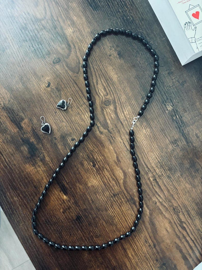 Black Onyx Long Necklace, Sterling Silver Clasp, Handmade Jewelry preview 3