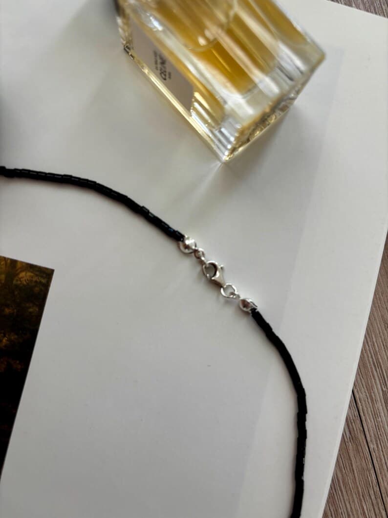 Black Tourmaline Necklace with Baroque Freshwater Cross Pearl Pendant, 925 Silver Clasp, Handmade Jewelry preview 4
