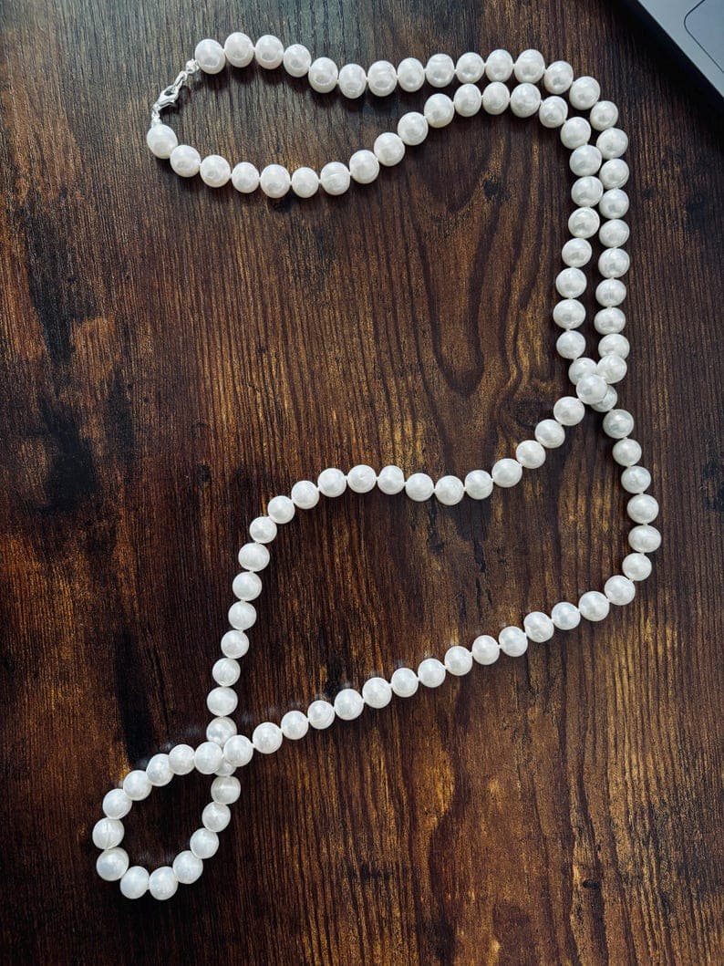 Large Freshwater Pearl Long Necklace, Pearl Strand, Hand-Knotted, Sterling Silver Clasp preview 3