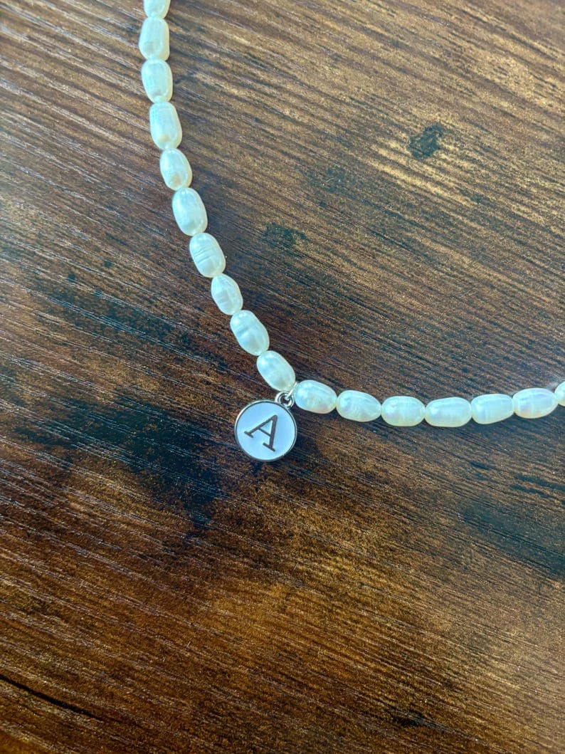 Personalized Freshwater Pearl Necklace, Initial Charm Letter, Sterling Silver, Personalized Gift, Handmade Jewelry preview 4