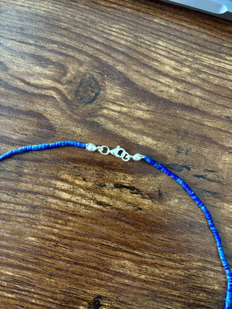 Blue Lapis Lazuli Necklace with Baroque Freshwater Cross Pearl Pendant, 925 Silver Clasp, Handmade preview 4
