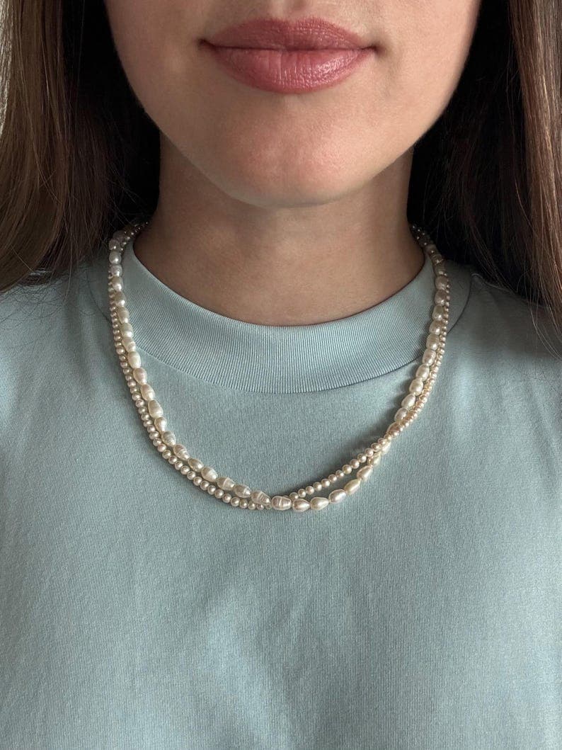 Freshwater Pearl Necklace Set, Sterling Silver Clasp, Hand-Strung preview 2